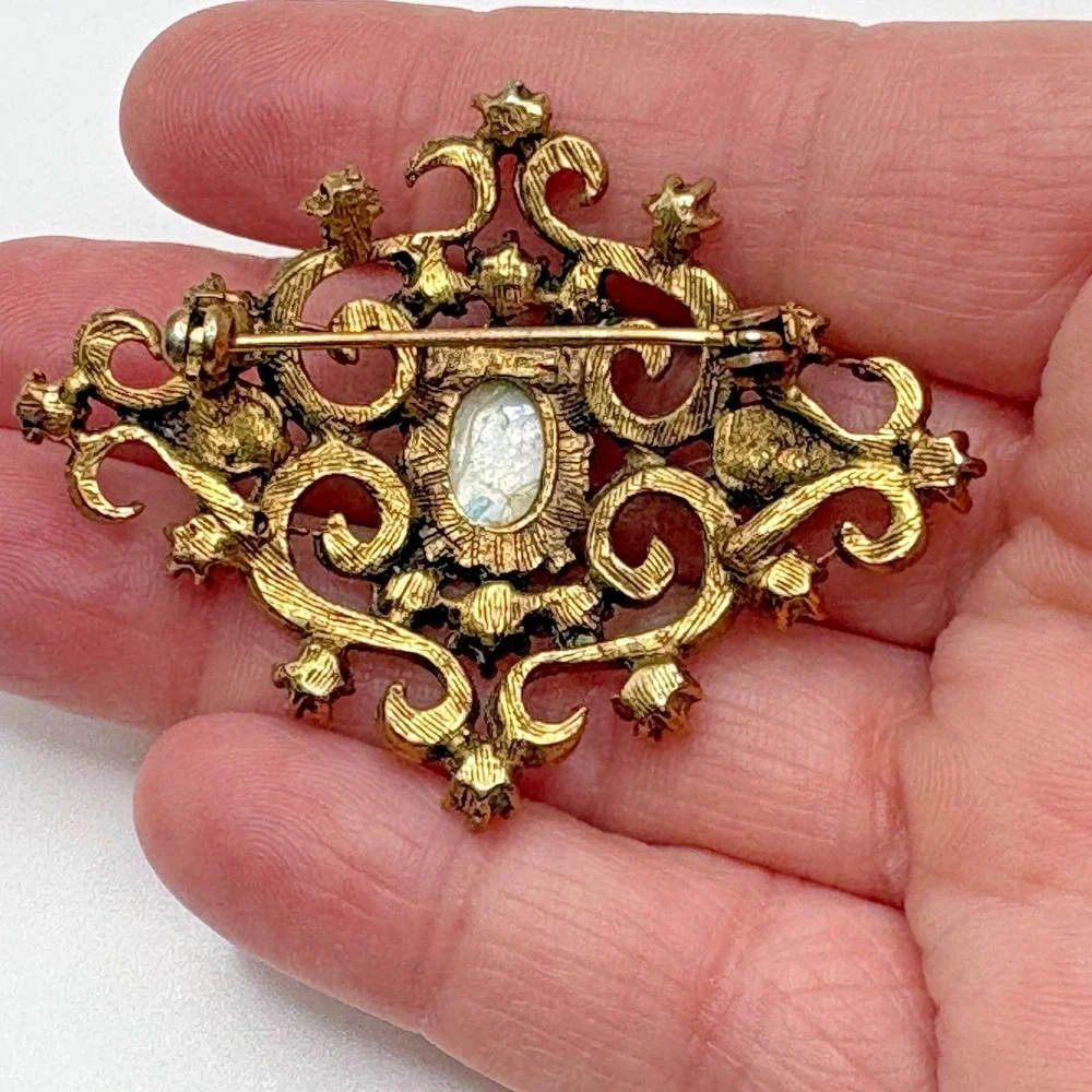 Vintage Victorian Revival Brooch Glass Faux Pearls Beautiful